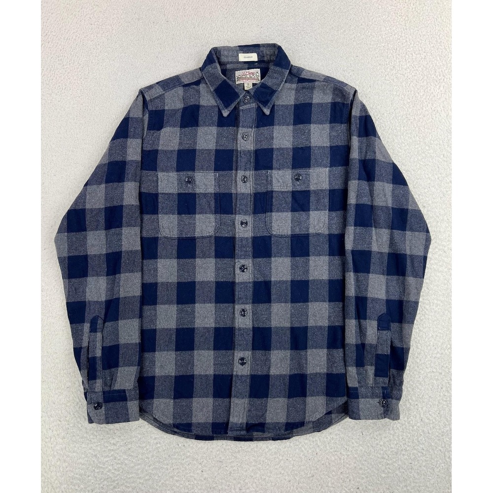 J.Crew Shirt Mens Small Blue Gray Plaid Flannel Long Sleeve Button Up Classic